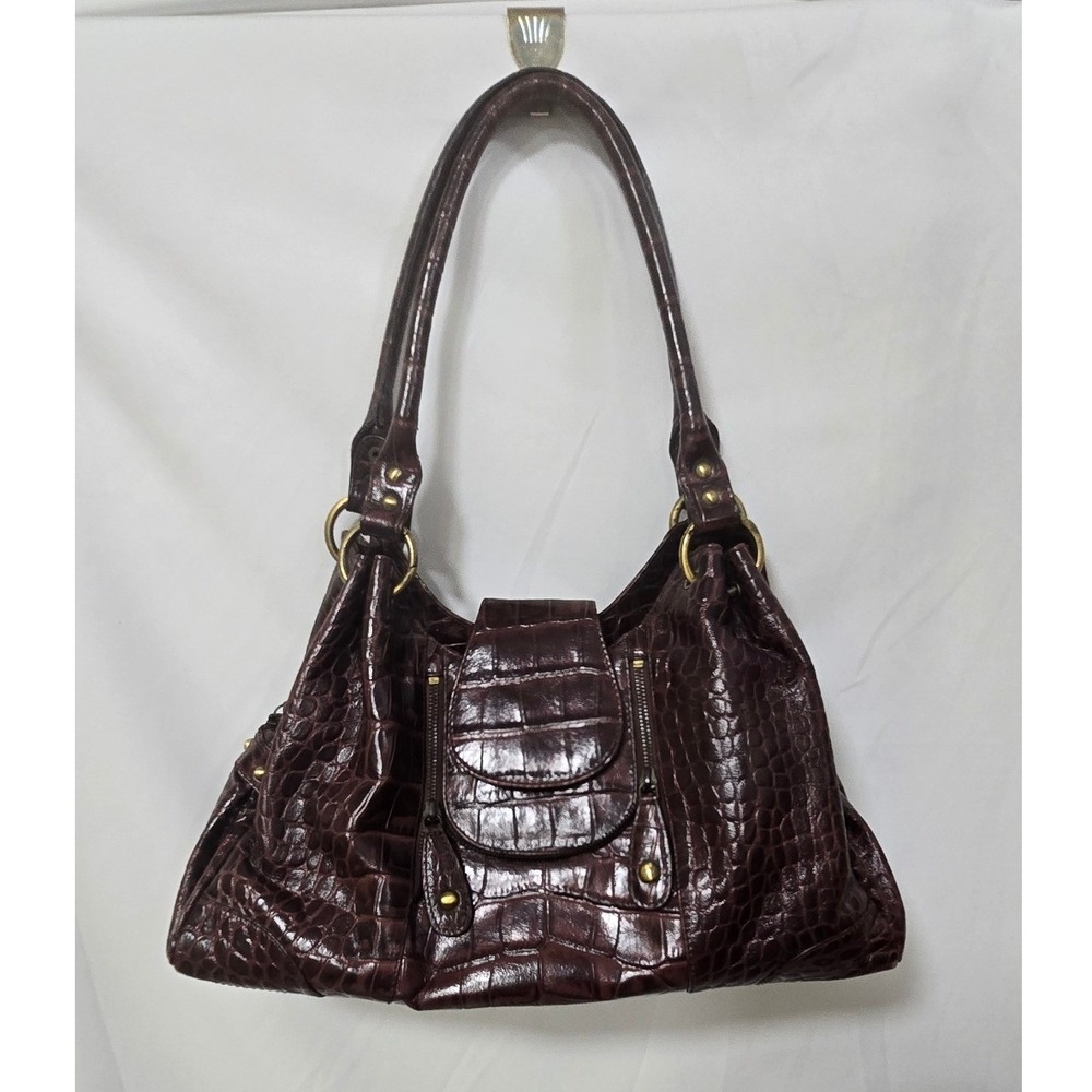 Vtg Y2K Michael Rome Designs shoulder bag women brown croc embossed leather